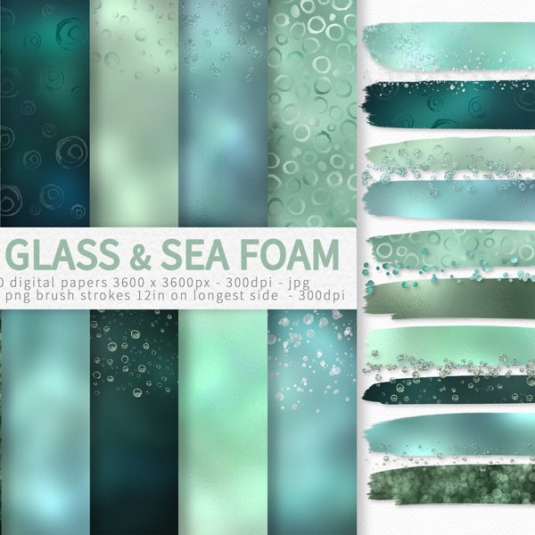 Sea Glass and Sea Foam Textures - Sea Glass Strokes - Sea Glass Colors - Sea Foam Green - Green Blue Papers - Sublimation Sea Glass