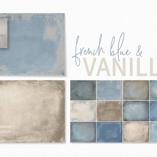 French Blue and Vanilla Textures - Soft Blue Textured Backgrounds - Blue Grunge Backdrops - Blue Beige Grunges - Vanilla Color Palette