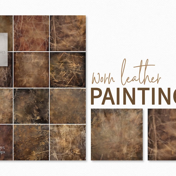 Worn Leather Paintings - Digital Leather Textures - Distressed Leather - Dark Leather Backgrounds - Worn Brown Leather Backdrops