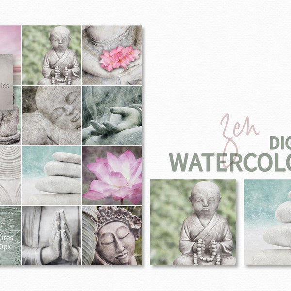 Aquarelles Zen - Images Zen numériques - Arrière-plans de méditation - Aquarelles paisibles - Sublimation Zen - Arrière-plans numériques tranquilles