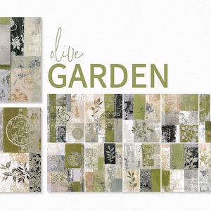 Olive Garden - Vintage botanische collage achtergronden - getextureerd groen en neutrale tinten - grunge bloemen - gelaagde mixed media - kunstpapierset