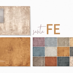 May include: A set of 12 digital backgrounds featuring various shades of brown, beige, gray, and blue. The backgrounds have a textured, painted look. The text "santa FE" is written in the center of the image.