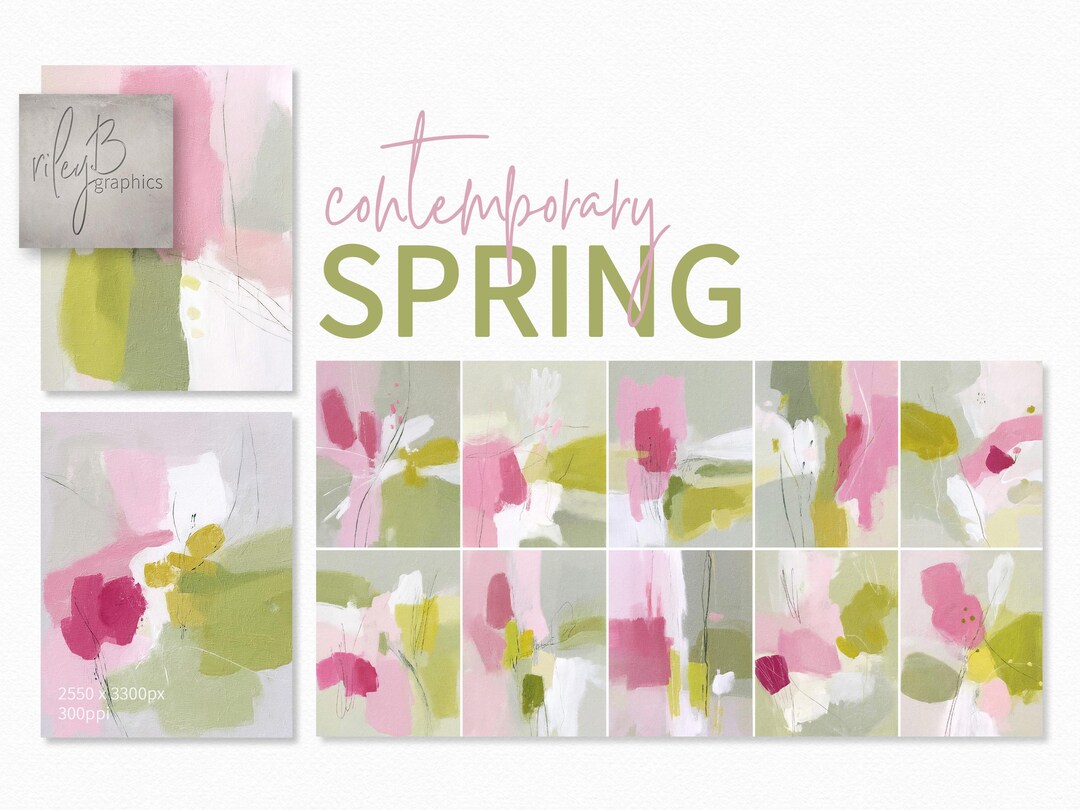 Contemporary Spring – Fresh Pink and Green Floral Abstracts – Modern ...