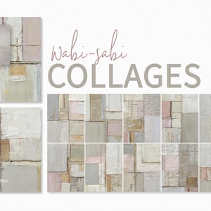 Collage Wabi-Sabi – Textura de patchwork neutra – Capas vintage sutiles – Lino y papel desgastados – Abstractos terrosos minimalistas