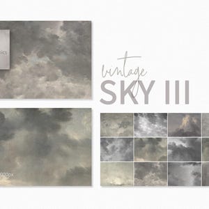 Texturas de cielo vintage III - Fondos digitales de nubes grises vintage - Nubes con textura de pintura al óleo - Fondos de cielo con textura gris - Cielo de bellas artes