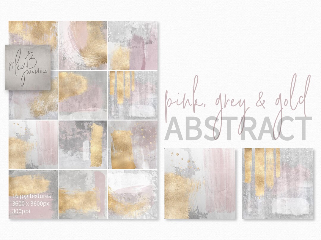 Pink, Grey and Gold Abstract Backgrounds Gold Brush Strokes Mauve Grey