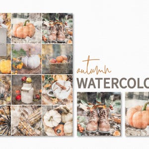 Autumn Watercolors – Fall Harvest Art– Cozy Pumpkin Art – Rustic Farmhouse Decor – Seasonal Watercolor Set – Country Autumn Illustrations