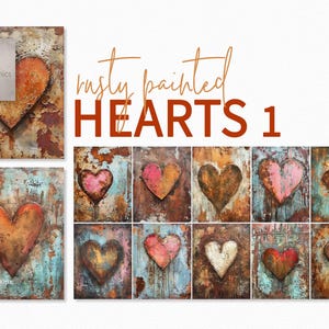 Rusty Painted Hearts 1 - Rust Hearts - Texturas de fundo Rust - Rust Digital Hearts - Textura de metal enferrujado - Metal enferrujado - Coração de metal antigo