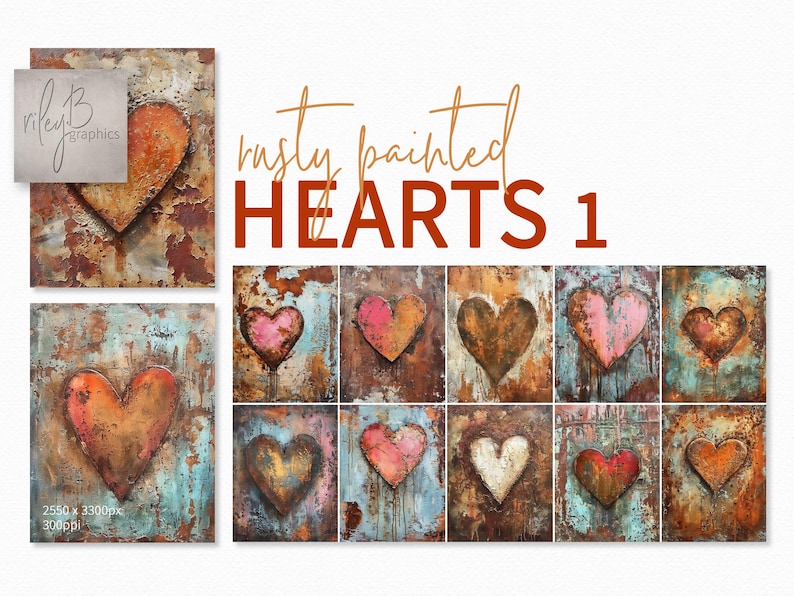 Small Rustic Heart Rusty Painted Hearts 1 – Industrial Heart Wall Art – Distressed Texture ...