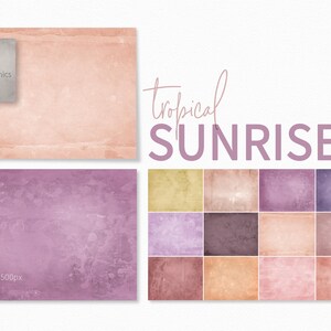 Tropische zonsopgang – Zachte gemengde pasteltexturen – Warmroze lila- en perziktinten – Subtiele verweerde lagen – Zonsopgang gekleurde achtergronden