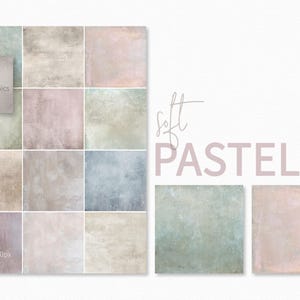 Zachte pastelkleuren – Zachte pastelkleurige achtergronden met textuur – Vervaagde roze en blauwe overlays – Subtiele groene neutrale tinten – Vintage-geïnspireerde textuurset