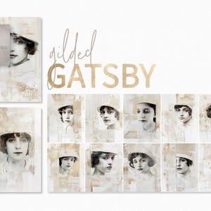 Gatsby doré - portraits art déco vintage - collage subtil or et crème - style clapet intemporel - textures en couches élégantes