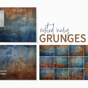 May include: Twelve digital grunge textures in rusted navy blue and brown tones. Each texture is 5000 x 3750 pixels and 300ppi.