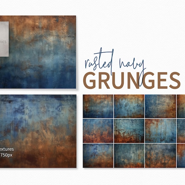 Rusted Navy Grunge Textures - Navy and Rust Grunge Paintings - Blue and Rust Textures - Grungy Backgrounds - Navy and Rust Grungy Backdrops