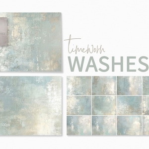 Lavados desgastados por el tiempo: texturas desgastadas en tonos aguamarina y beige con capas desgastadas en tonos fríos descoloridos y sutiles efectos de pintura.