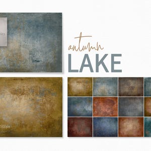 Texturas de lago otoñal - Fondos de óxido azul - Fondos grunge marrón, naranja y azul - Fondos grunge de lago - Paleta de colores cálidos de otoño