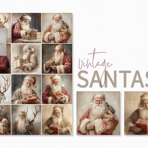Pinturas Vintage de Papai Noel I - Papais Noéis de Natal - Papais Noéis de Tom Suave e Suave - Papai Noel e Renas Vintage - Papai Noel Vintage Pastel
