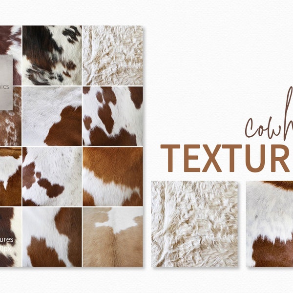 Cowhide Textures - Digital Cowhide Backgrounds - Brown and White Cowhide - Black and White Hides - Sublimation Cowhides - Textured Cowhides