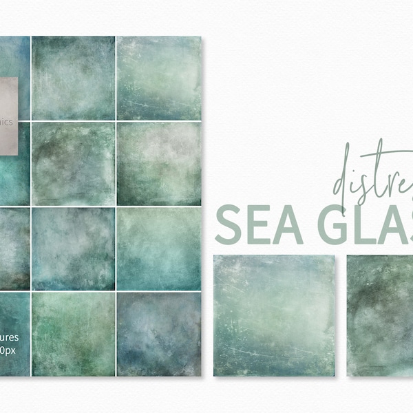 Distressed Sea Glass Textures - Sea Foam Backgrounds - Sea Glass Colored Digital Paper - Fine Art Overlays - Aqua Colored Grunge Papers