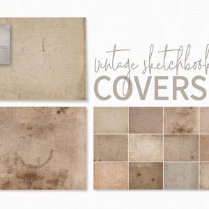 Vintage Sketchbook Covers 1 - Aged Fabric Textures - Worn Linen Surfaces - Grungy Beige and Grey Textures - Distressed Canvas Backgrounds