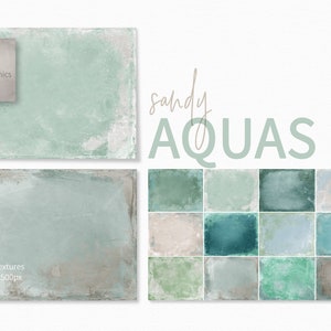 Sandy Aquas – Conjunto de texturas de água envelhecida – Sobreposições suaves de azul costeiro – Camadas inspiradas em vidro marinho – Texturas de azul-petróleo desgastadas