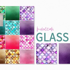 Marokkaans glasstructuren - Quatrefoil-patroon - Folietextuur Glas Digitaal papier - Ombre folieglas - Marokkaans patroonpapier