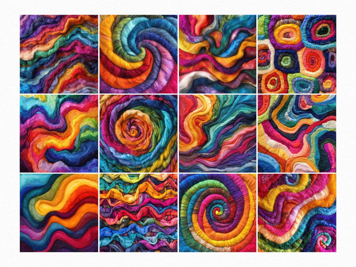 Vibrant Wool Abstracts – Colorful Fiber Art Textures – Rainbow Yarn ...