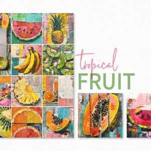 Tropische Früchte - Abstrakte Tropische Früchte Gemälde - Lebendige Mixed Media Fruit Art - Kiwi, Wassermelone, Ananas - Bunte Digitaldrucke