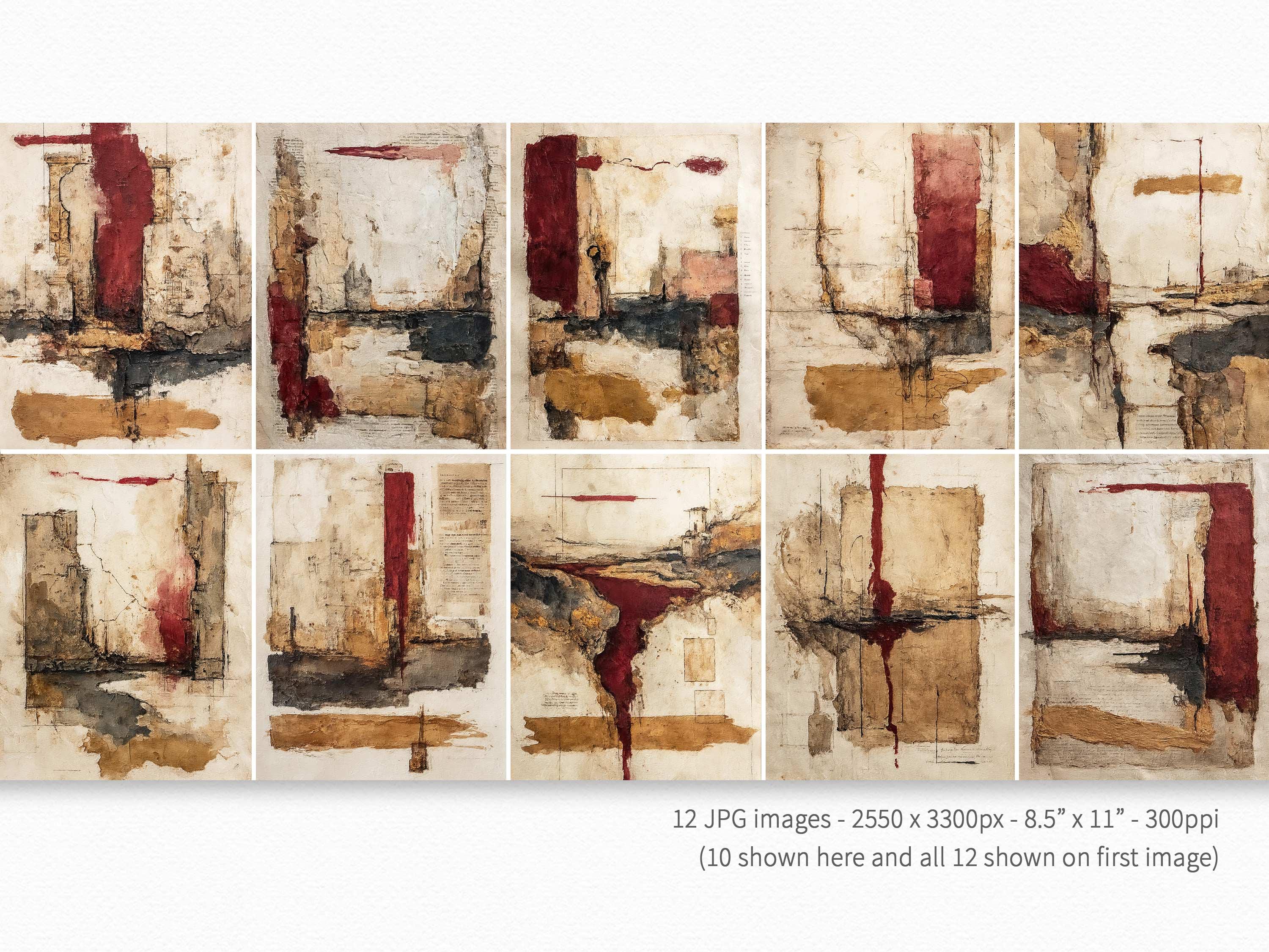 Abstract Ink Forms – Neutral Textured Layers – Rust Red and Ochre ...