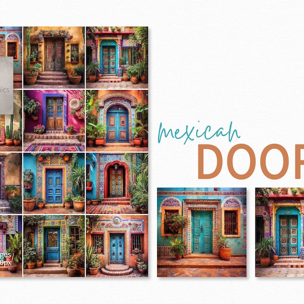 Mexican Doors Digital Paintings - Brightly Colored Mexican Doors - Vibrant Mexican Doors - Colorful Doors - Mexican Door Wall Art