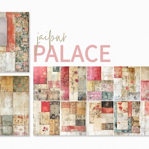 Jaipur Palace - oud roze, okercollage - vintage dagboekpagina's met bloemenjunk - verontruste Indiase texturen - grunge plakboekcollage