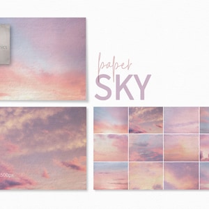 Paper Sky I Textures - Getextureerde papierhemelachtergrond - Zachte pastelkleurige hemelachtergrond - Roze hemeltexturen - Fine Art Sky - Handgeschept papier
