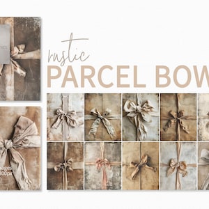 Rustikale Paketbögen - Verwitterte Stoffbänder - Vintage-Verpackungstexturen - Neutrales Beige und Braun - Gealterte Paketästhetik - Vintage Band