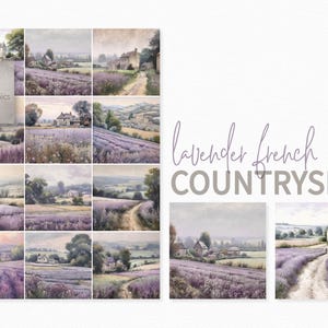 Lavender French Countryside – Soft Pastel Landscape Backgrounds – Provence Farmhouse Fields – Purple Meadow Views – Peaceful Rustic Scenery