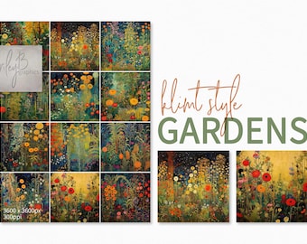 Klimt Style Gardens – Vintage Floral Garden Art Prints – Gustav Klimt Inspired Botanical Decor – Art Nouveau Garden Artwork Set