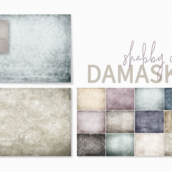 Textures damassées Shabby Chic - Arrière-plans en détresse de couleur neutre - Arrière-plans damassés patinés - Décors photo Shabby Chic