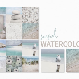 Seaside Aquarelle - Küstenstrandszenen - Leben im Meer und Sanddollars - Ansichten der Ozeanküste - Tropisches türkisfarbenes Wasser - Küstenkunst