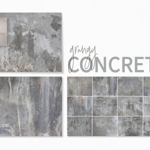 Puede incluir: Un conjunto de 12 texturas digitales de hormigón grunge. Las texturas están en una variedad de tonos de gris y tienen un aspecto áspero y desgastado. Las texturas son perfectas para agregar un toque realista e industrial a tus diseños.