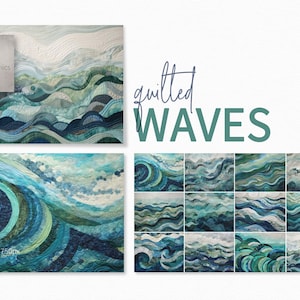 Quilted Waves – Ocean Wave Textures – Aqua And Teal Fabric Patterns – Blue Green Quilted Designs – Digital Coastal Textile Backgrounds