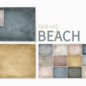 May include: A set of 12 digital backgrounds featuring various shades of blue, brown, and beige. The backgrounds are textured and have a vintage, beachy feel. The text "Rosemary Beach" is displayed at the top of the image.