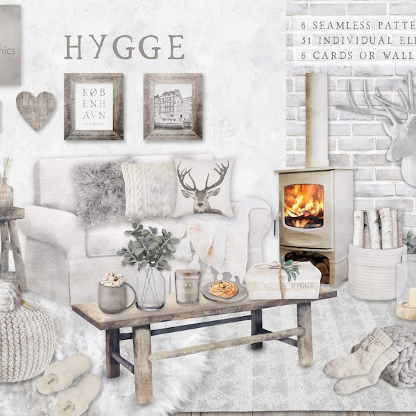 Hygge Clipart - Hygge Home - Scandinavian Clipart - Nordic Decor - Cozy Home Clipart - Hygge Scrapbook - Sublimation Hygge Clipart