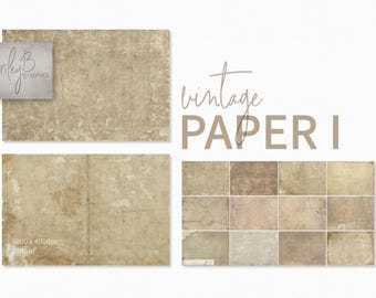 May include: A set of 16 vintage paper textures in various shades of beige and brown. The textures have a distressed, aged look, with visible creases, folds, and stains. The paper textures are perfect for adding a vintage feel to your digital designs.