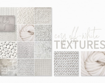 Gezellige gebroken witte texturen – Zachte gebreide patronen – Geweven wollen oppervlakken – Minimale neutrale tinten – Fuzzy stofafsluitingen – Warme natuurlijke tinten