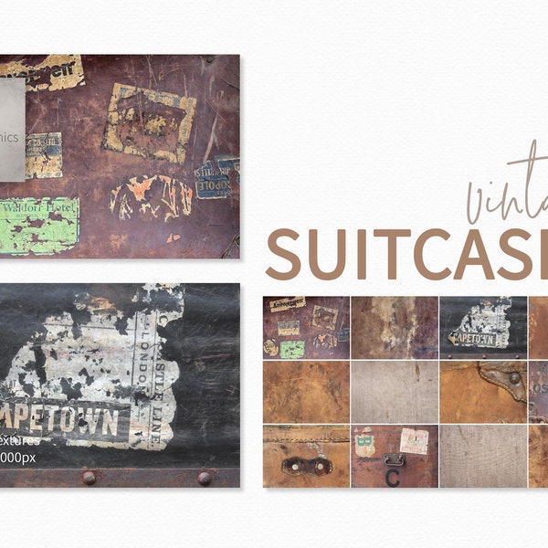 Vintage Suitcase Textures - Leather Backgrounds - Old Suitcases Labels - Suitcase Backgrounds - Old Leather Textures - Vintage Travel