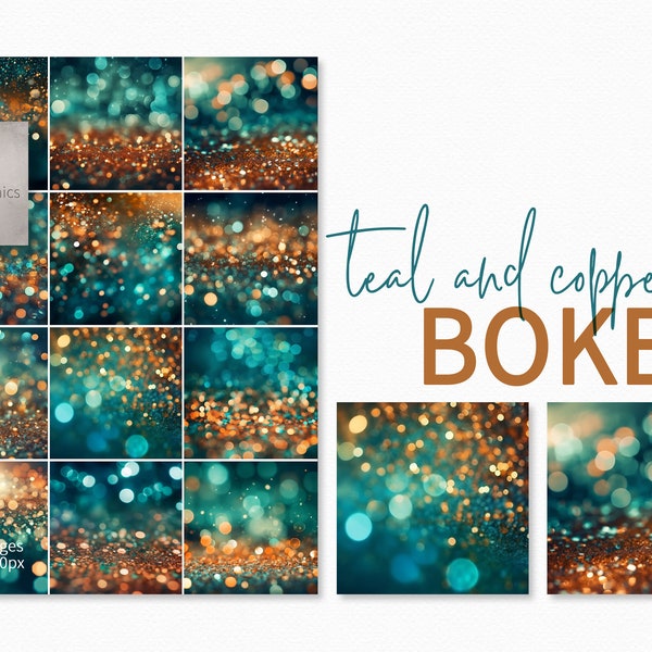 Teal and Copper Bokeh Backgrounds - Copper and Teal Colored Bokeh Textures - Teal and Copper Bokeh Backdrops - Blurred Light Textures