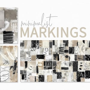 Minimalistische Markierungen - Abstrakte Texturen - Beige, Weißer und Schwarzer Kritzel-Hintergrund - Künstlerische Pinselstriche - Neutrale moderne Wandkunst