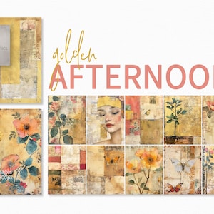 Tableaux dorés de l'après-midi - Tableaux chauds d'été - Fleurs de l'après-midi d'été - Techniques mixtes d'été - Papillons et fleurs