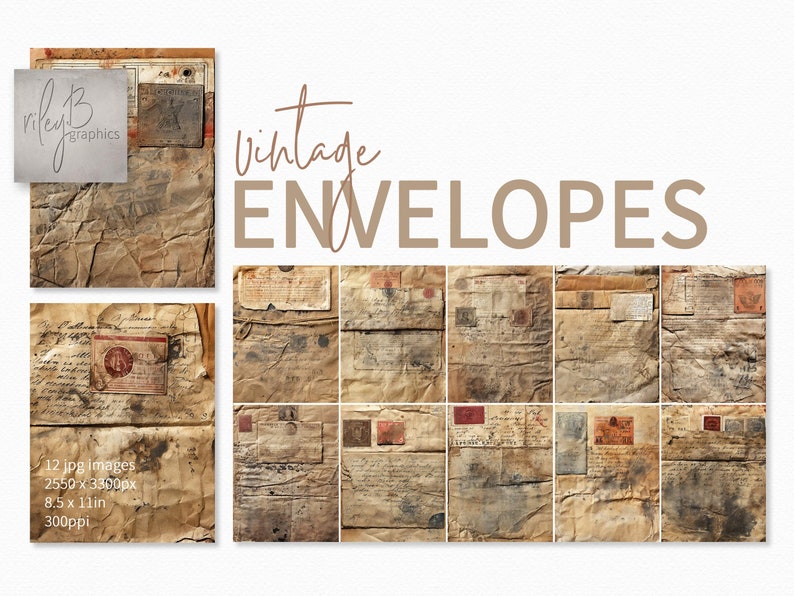 Vintage Envelopes - Grungy Folded Paper Textures - Aged Mail Wrappers ...