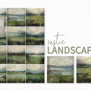 Paisajes rústicos - Vistas de pastizales verdes y melancólicos - Campos con texturas sucias - Tonos campestres neutros - Escenas de horizonte con pinceladas desgastadas