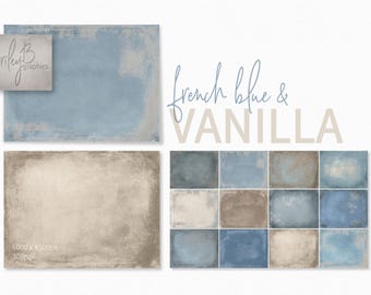 French Blue and Vanilla – Blue Taupe Textured Backgrounds – Soft Worn Surface Layers – Faded Chalky Edges – Neutral Blue Grunge Backdrops
